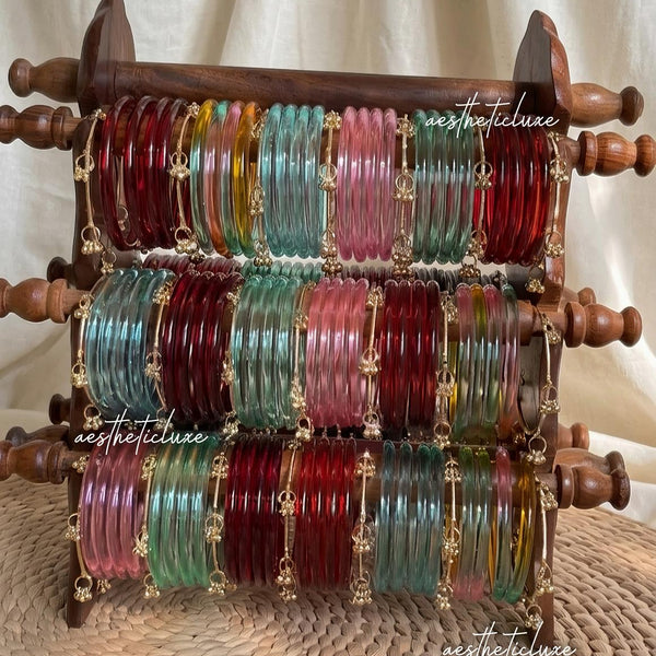 Jelly Glass Bangles | 5 Colors Jelly Bangles Set | Kashmiri Silver Ghungroo Bangles | Water Glass Bangles  | Water Bangles