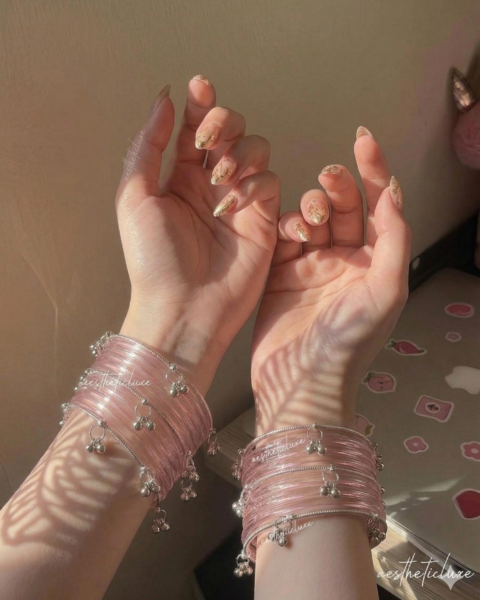 Jelly Glass Bangles | 5 Colors Jelly Bangles Set | Kashmiri Silver Ghungroo Bangles | Water Glass Bangles  | Water Bangles