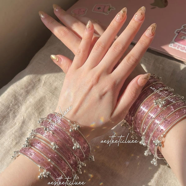Pink Kashmiri Ghungroo Bangles Set | Bridal Churiya | Gold and Silver Ghungroo Bangles | Trending Pink Glass Raindrop Bangles