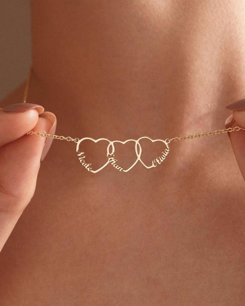 Personalized Family Name Necklace with Heart, Multiple Hearts Name Necklace, Kids Names Jewelry for Mom, Custom Mothers Day Gift