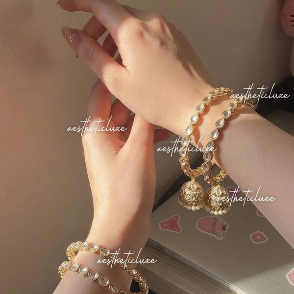 Kundan Gold Jhumka Bangle Set, Polki Style Bridal Chura, Indian Wedding Bangles, Pakistani Jewelry, Mehndi Sangeet Bridal Set