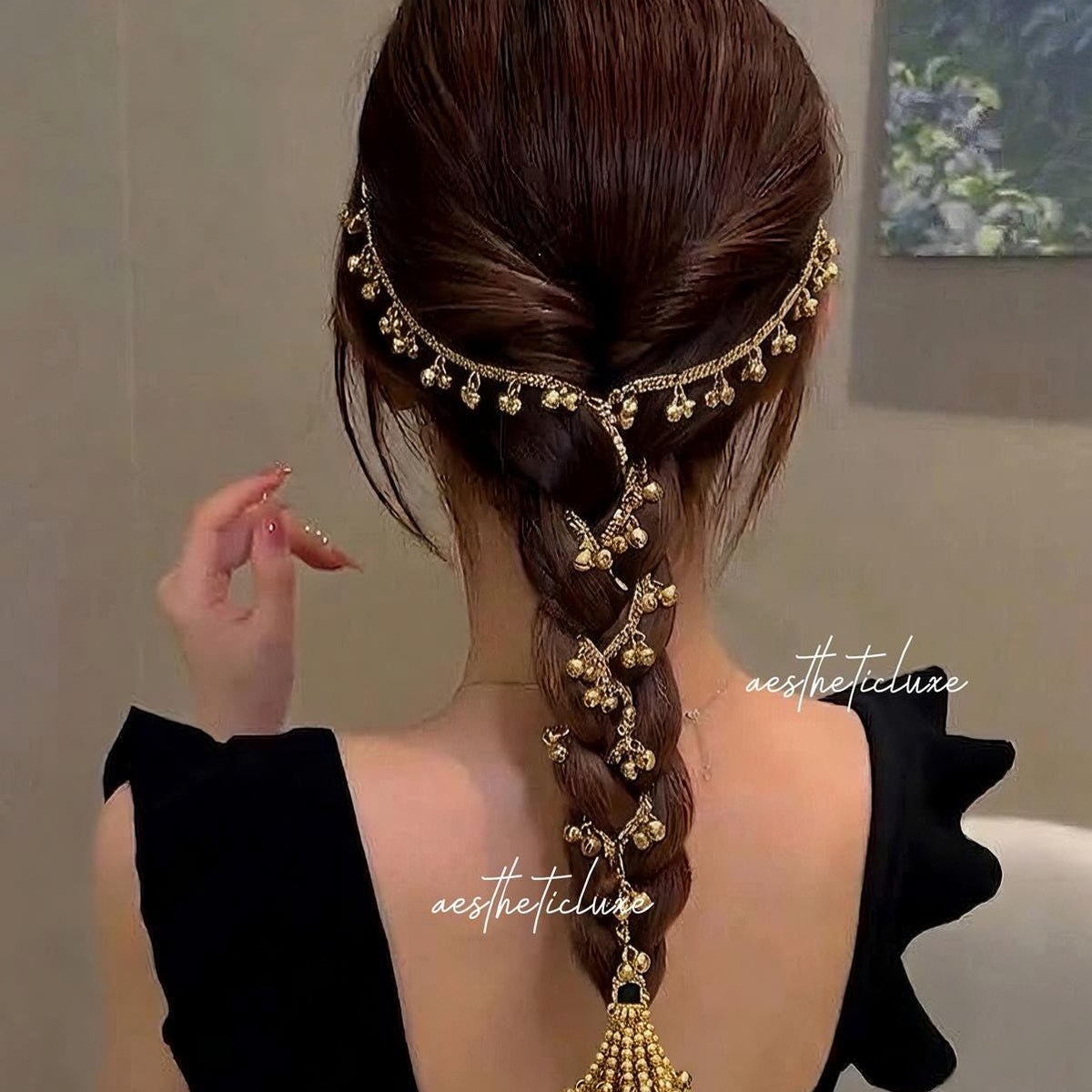 Kashmiri Ghungroo Golden Paranda | Bridal Hair Accessory with Tassels | Punjabi Parandi Braid Jewelry | Indian Wedding Hair Jewelry