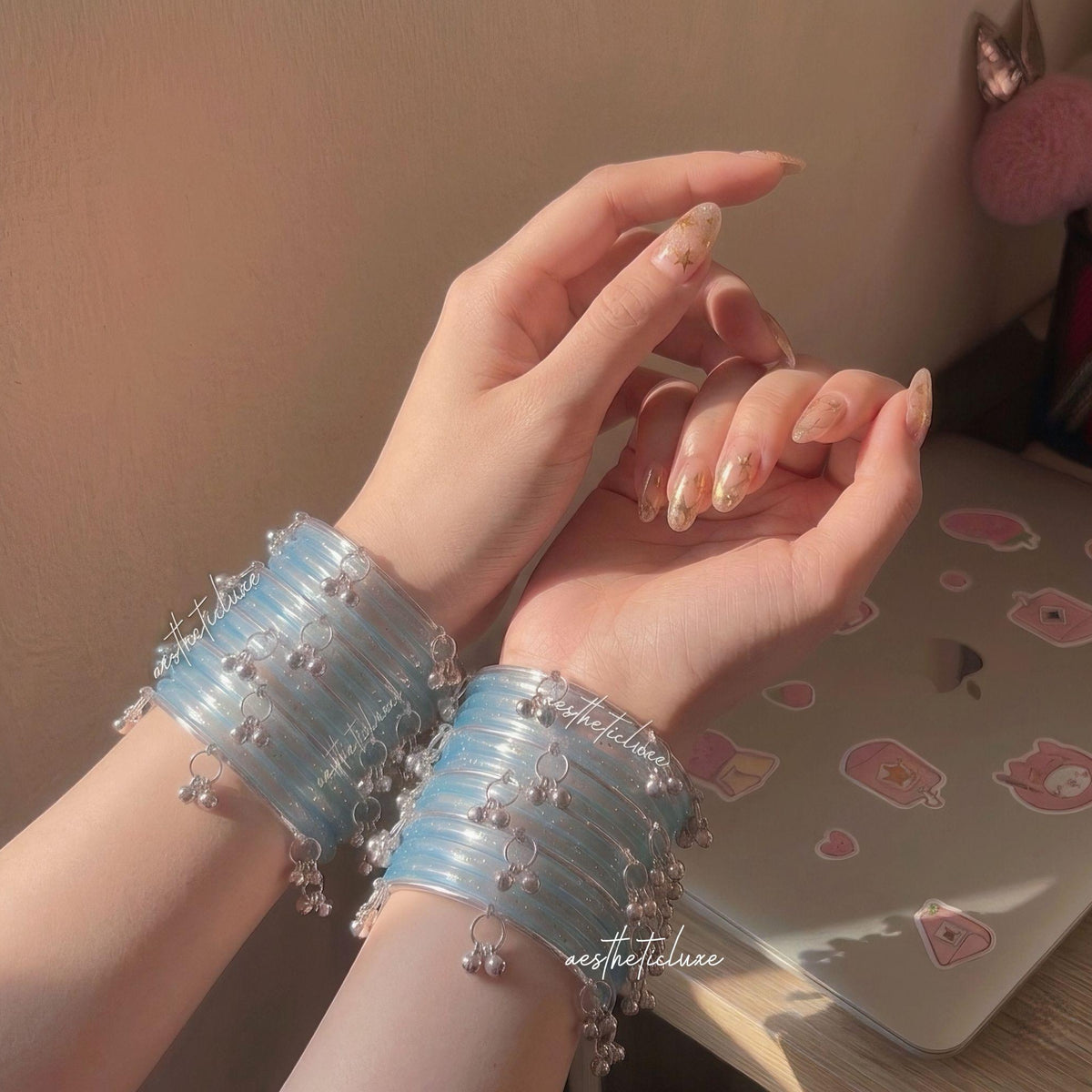 Blue Jelly Glass Bangles | Aqua Blue Jelly Bangles Set | Kashmiri Silver Ghungroo Bangles | Light Blue Glass Bangles  | Water Bangles