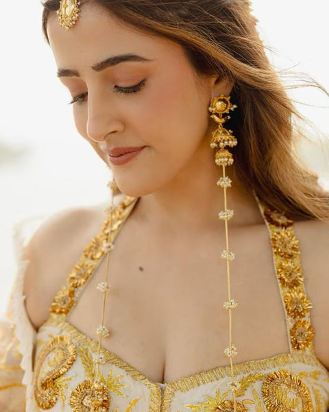 Gold Plated Pearl Maang Tikka | Celebrity Inspired Bridal Pearl Tikka | Indian Wedding Jewelry | Pearl Headpiece | Minimal Bridal Accessory